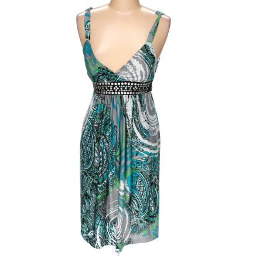 Dress Empire Neck Multi-Color Knee Level Metallic